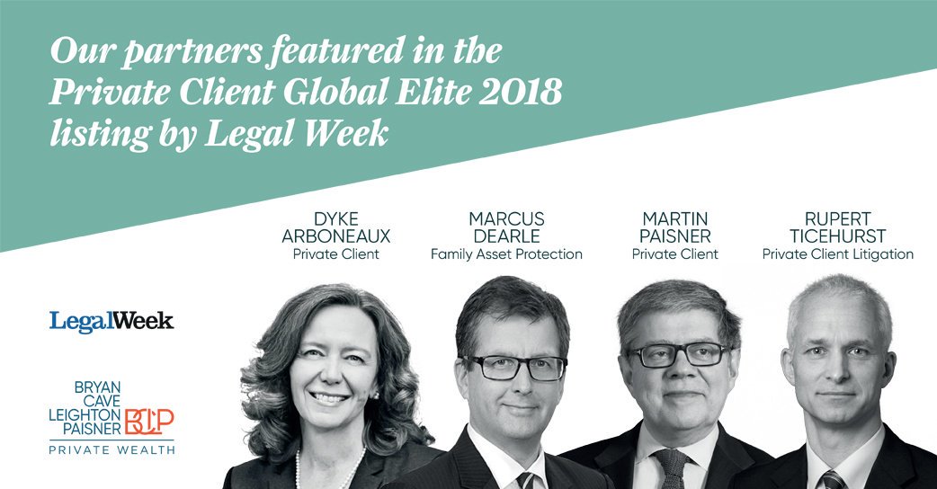 Fantastic to see our partners featured in the Private Client Global Elite 2018 list by <a href="/LegalWeek/">Law.com UK</a>. Find out more about BCLP’s Private Wealth team >>  bit.ly/2v22H9U