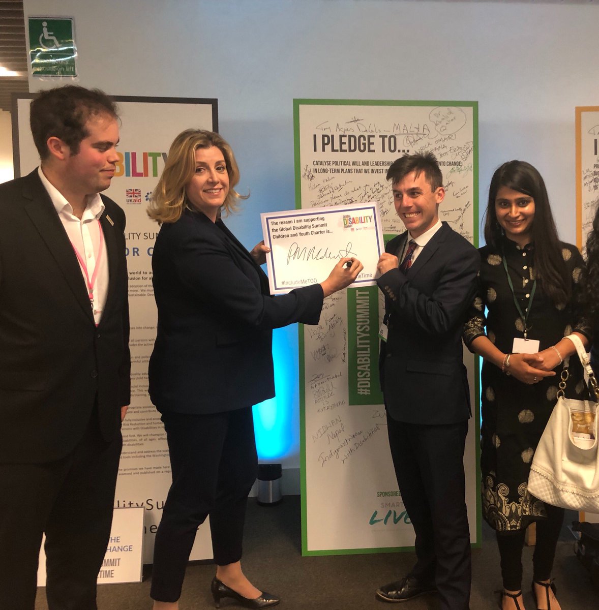 IncludeMeTOO's tweet photo. #GlobalDisabilitySummit @DFID_UK @PennyMordaunt @DFID_Inclusive Our youth ambassadors from Australia and India just finished their speakers slot in the closing ceremony at the summit. Always time for a selfie on stage just after they share next steps with the audience #inclusion https://t.co/d8vRW8bded