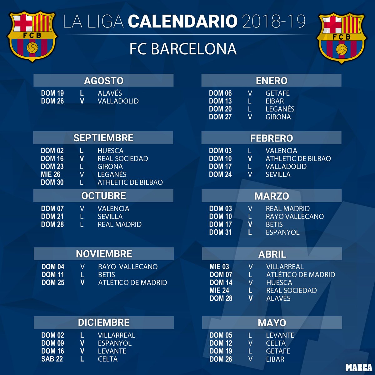 Espacioso Valle Modales calendario la liga fc barcelona mezcla Justicia