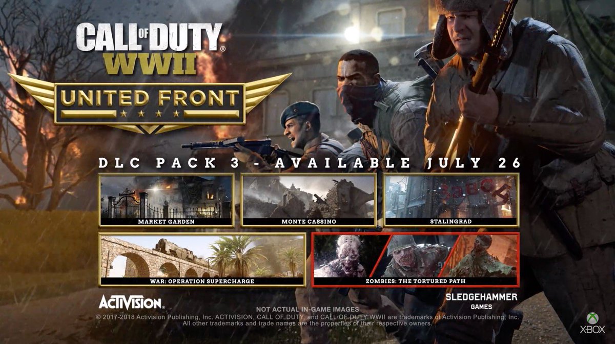 charlieINTEL's tweet photo. Call of Duty: WWII United Front DLC Pack 3 is available July 26 on Xbox One and PC. https://t.co/s3BqQDYtmv https://t.co/kfdlke2KbM