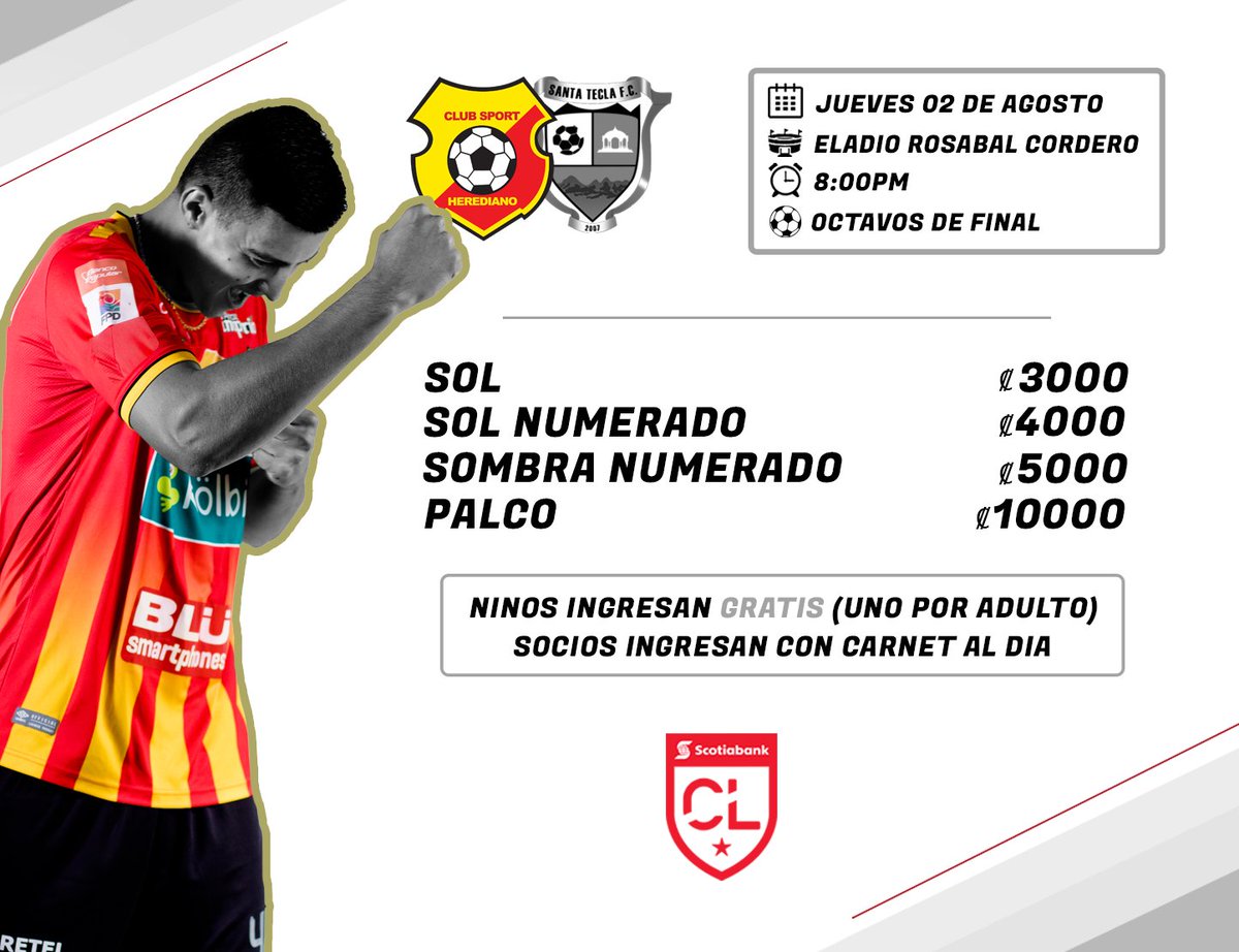 ¡Ya no falta nada para que iniciamos la Liga Concacaf Scotiabank 2018!❤💛😎
  ⚽ <a href="/csherediano1921/">Club Sport Herediano</a> 🆚 <a href="/santateclafc/">Santa Tecla Fútbol Club</a> 
  🏟 Rosabal Cordero
  📅 2 de agosto
  ⏰ 8:00 p.m.
 Comprar entradas  🎟 bit.ly/2Oh0pwa
 Leer nota  ➡ bit.ly/2NGFr8V
 #SomosElTeam #SCL2018