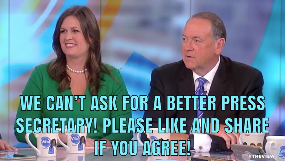 wakeupusa's tweet photo. #SarahSanders is a great Press Secretary!

Please like and retweet if you agree! https://t.co/fMWTLr8pec