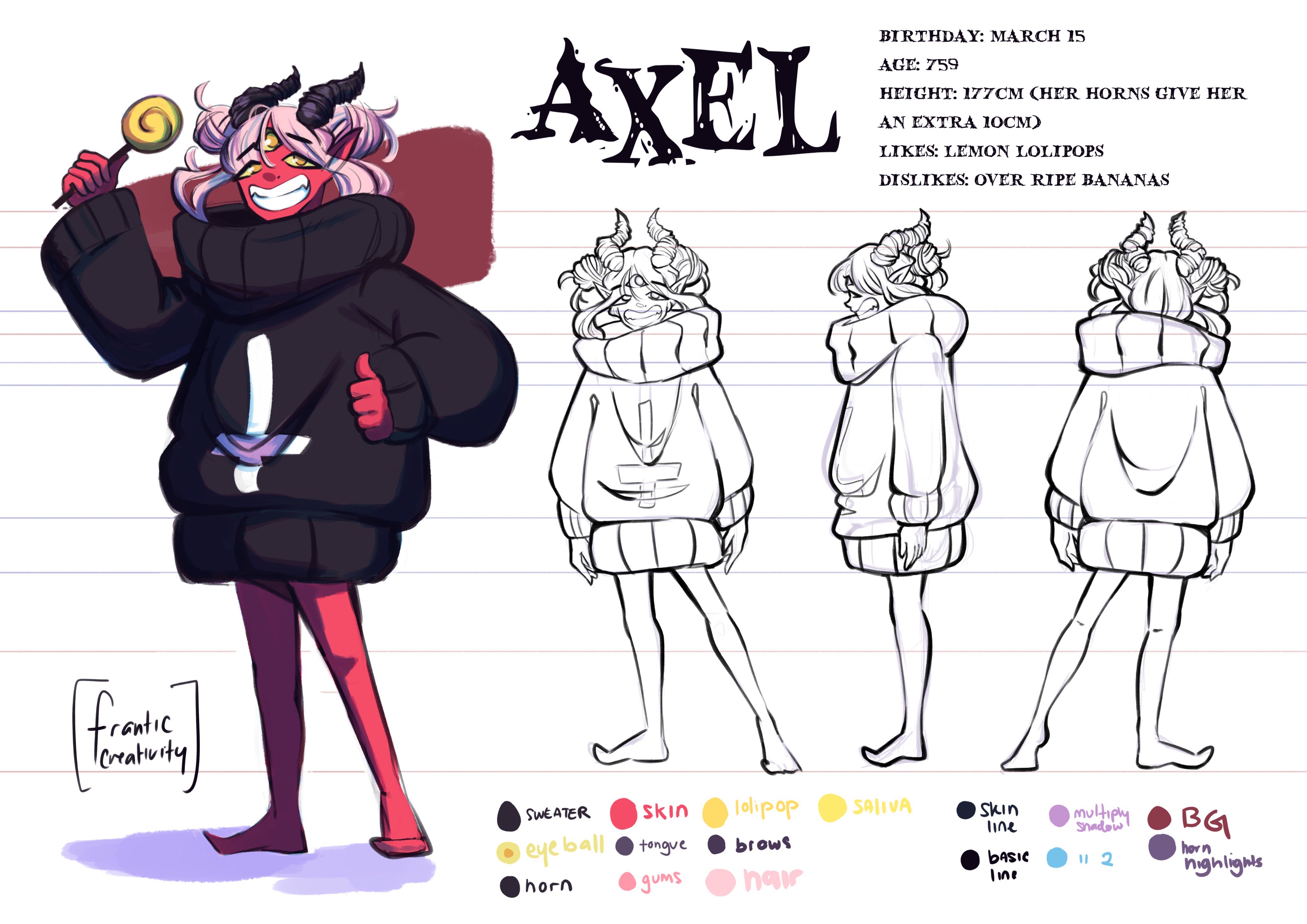 O Xrhsths Franticcreativity Cosfest D08 Sto Twitter Finished Character Sheet For My Oc Axel Heh D Draw Drawing Art Oc Digitalart Demon Fantasy Horns 3eyes Illustration