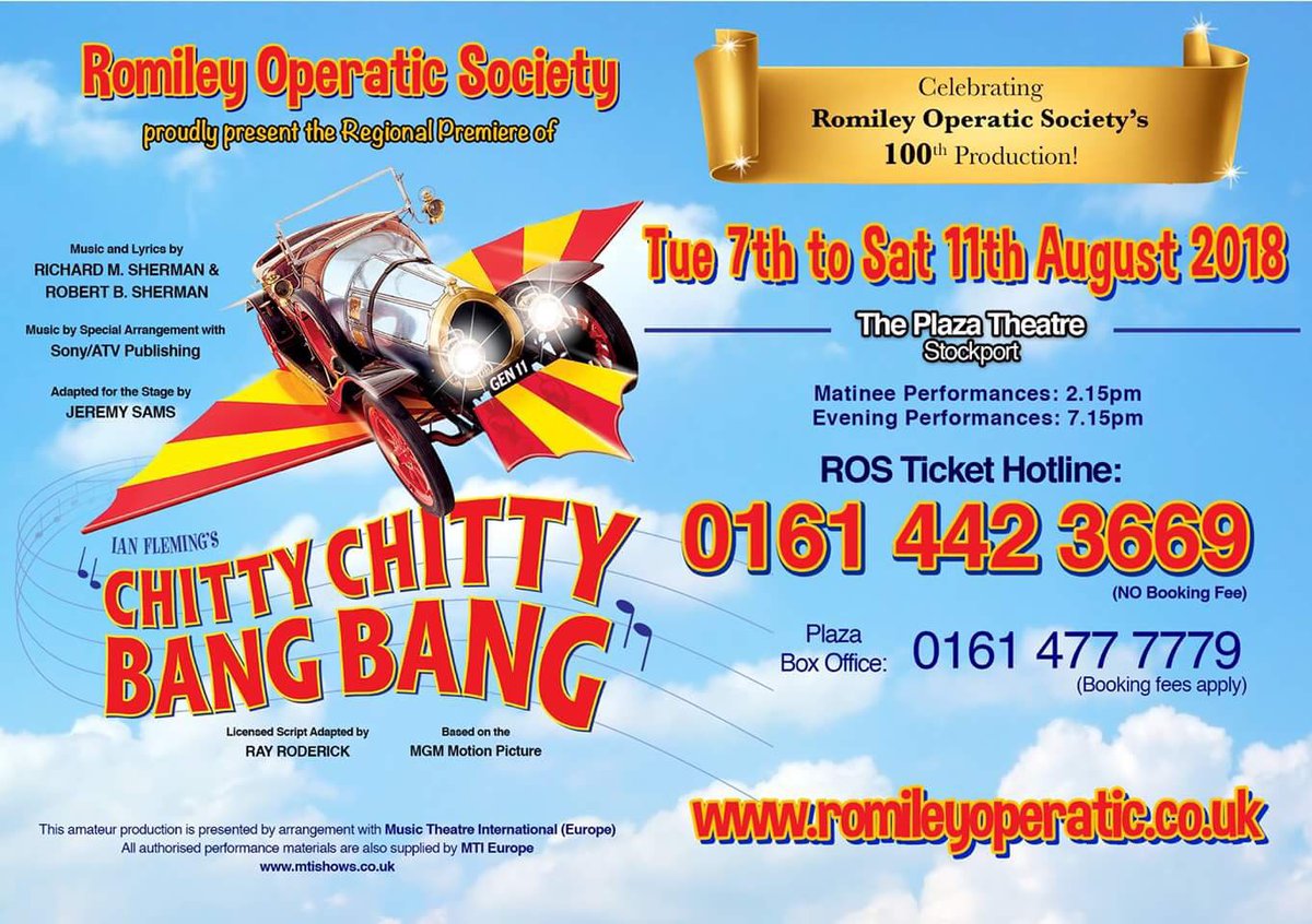 Official_MMAs's tweet photo. Our first adjudicated show for 2018/19 is @RomileyOperatic ‘s production of #ChittyChittyBangBang at @StockportPlaza1 Opens up on 7th Aug. Please support your local theatre groups. https://t.co/zQqnYiktZy