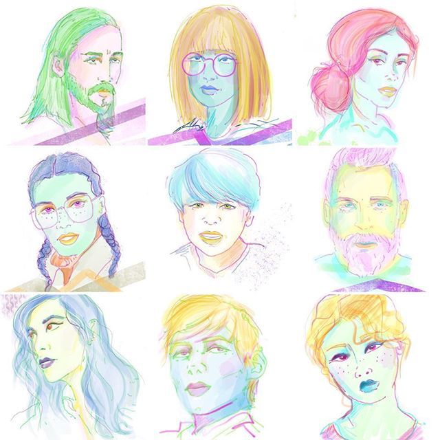 I am at 72/100 @the100dayproject2018 here’s a mash up of the last few i have done #instaillustration #draweverydamnday #keepcreative #portraits #faces #colourpop #vanessamarshdraws #100daysoffabulousfaces ift.tt/2A84b8c
