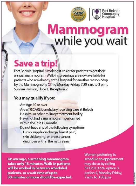 Ever find yourself @belvoirhospital with some time to spare? Check out their Mammogram while you wait option!