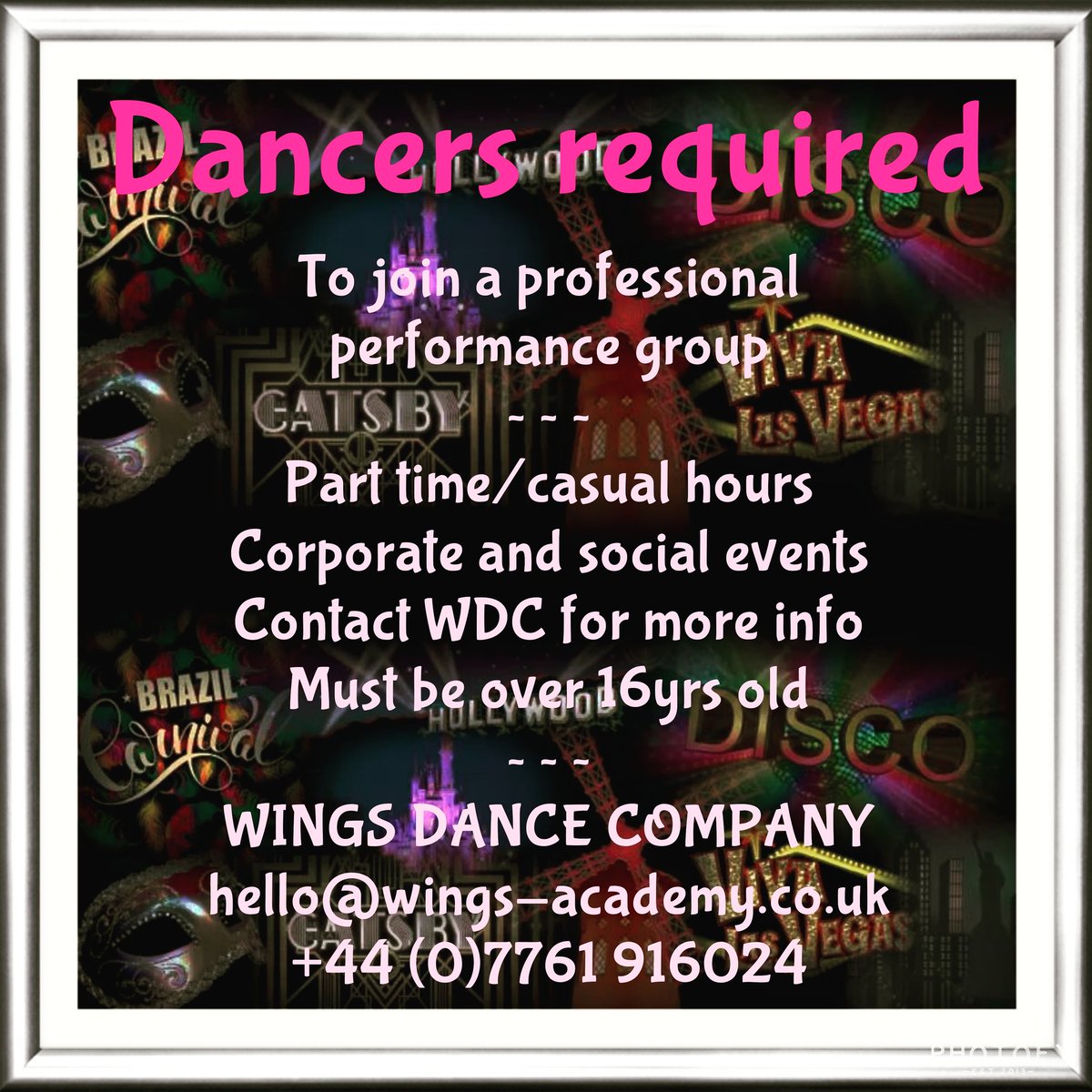 wingsdanceco's tweet photo. We are looking to increase our catalogue of dancers for our professional dance group.
Those of interest to contact us on the below details.
Managed by @wingsacad
Represented by @forhitsngiggles https://t.co/K7XiMs7YVt