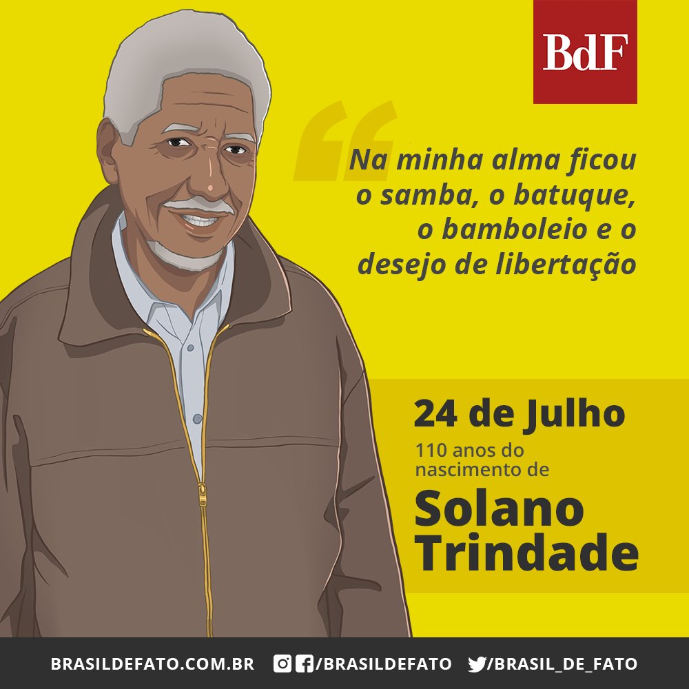 brasildefato's tweet photo. Hoje, Solano Trindade, completaria 110 anos. Poeta brasileiro, folclorista, pintor, ator, teatrólogo, cineasta e militante comunista, é uma das maiores referências na luta contra o racismo e no estudo e difusão da cultura afro-brasileira. #SolanoPresente ✊🏽 https://t.co/fAMDyyItIT