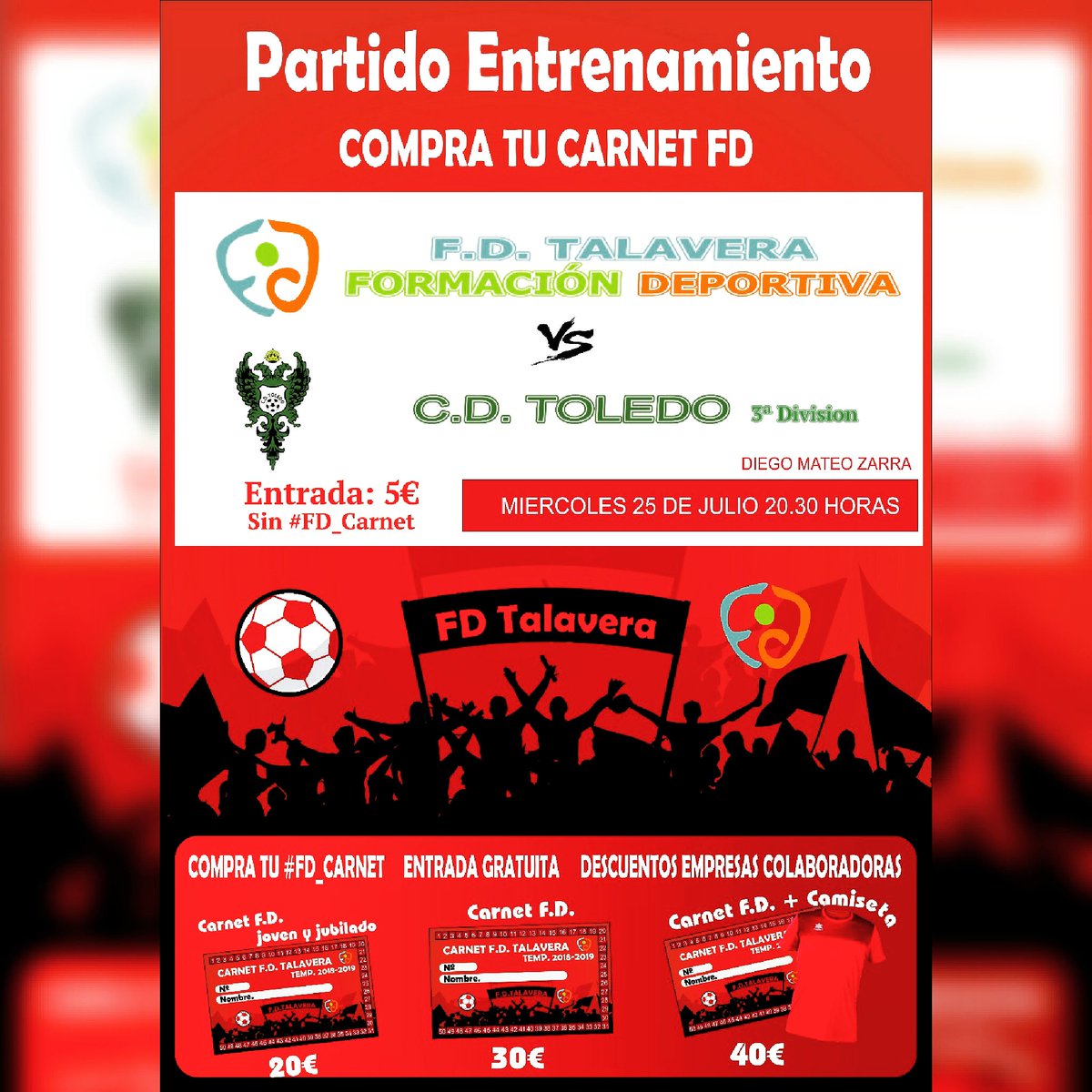 FD_Talavera's tweet photo. 🎤🎤 COMIENZA LA TEMP 2018/19🔔🔔MAÑANA 25 JULIO vs @cd_toledo en el Zarra a las 20:30, el equipo d 3a Div cuyo claro objetivo es el d volver 2aB.Y en dónde nuestro renovado equipo tendrá una dura piedra d toque xa empezar a ver sensaciones
#VaaaamosFD
#FD_Supporters
#FD_Factory https://t.co/s9gPo9bft7