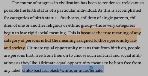 This passage is a good e.g. of what we're up against. Rb starts the chapter by talking about the culture of primogeniture, then talks about race (we'll come back to that), and then runs it into sex. And then we get a claim like the one in blue here.