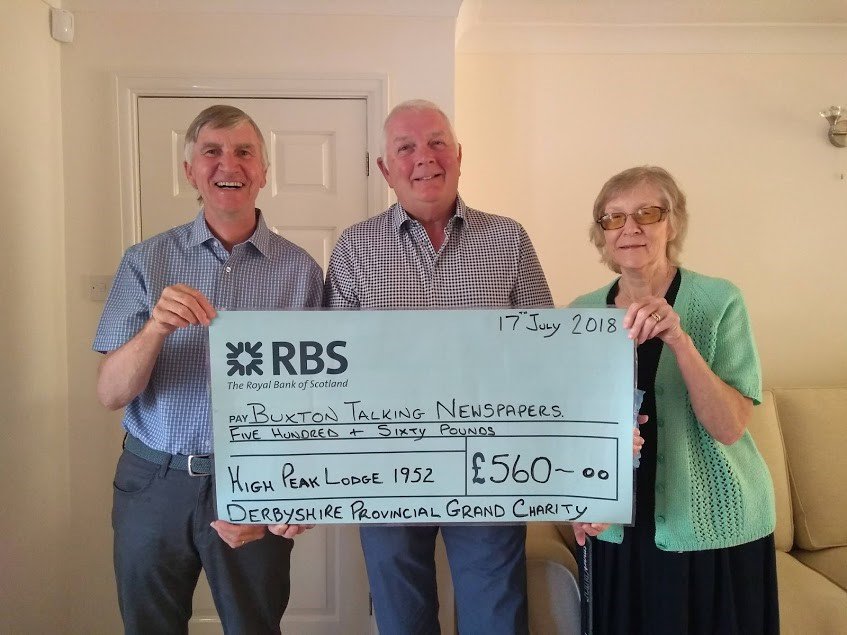 michael797979's tweet photo. Derbyshire Freemasons Donate £560 To Buxton Talking Newspapers via High Peak Lodge. Buxton Talking Newspaper is a local voluntary organisation that records and provides free audio copies of news and features from the ‘Buxton Advertiser’ and other local publications. https://t.co/RmGXBuIl2H