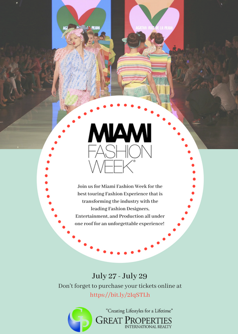 Miami Fashion week is back! Watch the runway men and women show off the latest trends and fashion starting July 27th. See you there! ow.ly/MyYP30kYBRf
#GreatProperties #International #MiamiEvent #SouthFlorida #MiamiFashion #MiamiLife #SouthFloridaLiving #Gala #Runway