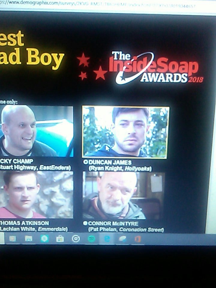 FabrayEllen's tweet photo. I vote for Best Bad Boy @MrDuncanJames #hollyoaks  #InsideSoapAwards https://t.co/1gJp4pPUzk