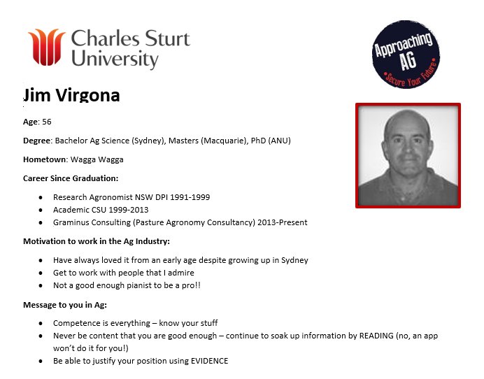 ApproachingAg's tweet image. Another one of our guest speakers presenting this Thursday evening is Jim Virgona from Graminus Consulting Pty Ltd Head down to Joyes Hall at 5:30pm this Thursday to hear some great speeches.
