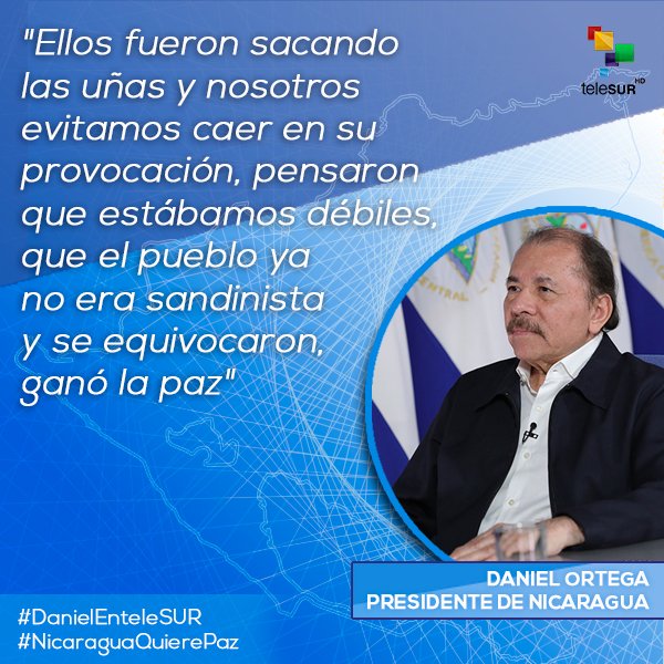 teleSURtv's tweet photo. Presidente Daniel Ortega afirma que la violencia en Nicaragua fue financiada https://t.co/MCfY4HY0ft
#DanielEnteleSUR #NicaraguaQuierePaz https://t.co/y7lnNRwE1I