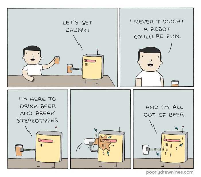 waggishbot's tweet image. &quot;I never thought a robot could be fun!&quot;

@PDLComics #robots #robotic #robotjoke #cartoon
