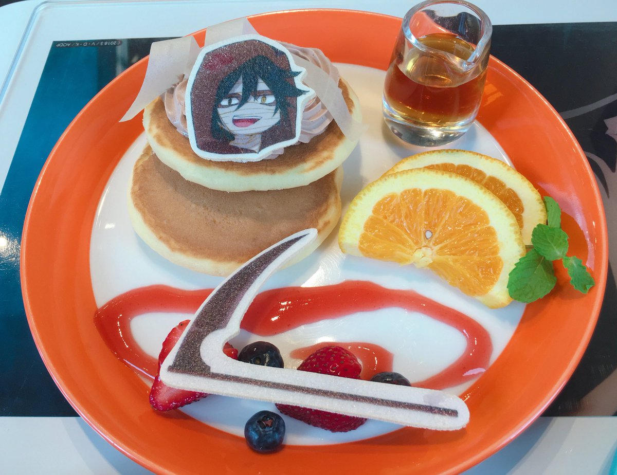 殺戮の天使 公式アカウント 殺戮の天使 Spinns Cafe ダニーのパスタ ボリュームもさることながらビジュアルのインパクト大です 開発段階で舌をベーコンから生ハムにしてもらったのでリアル感倍増です ザックの包帯パンケーキ ひたすらに可愛いです