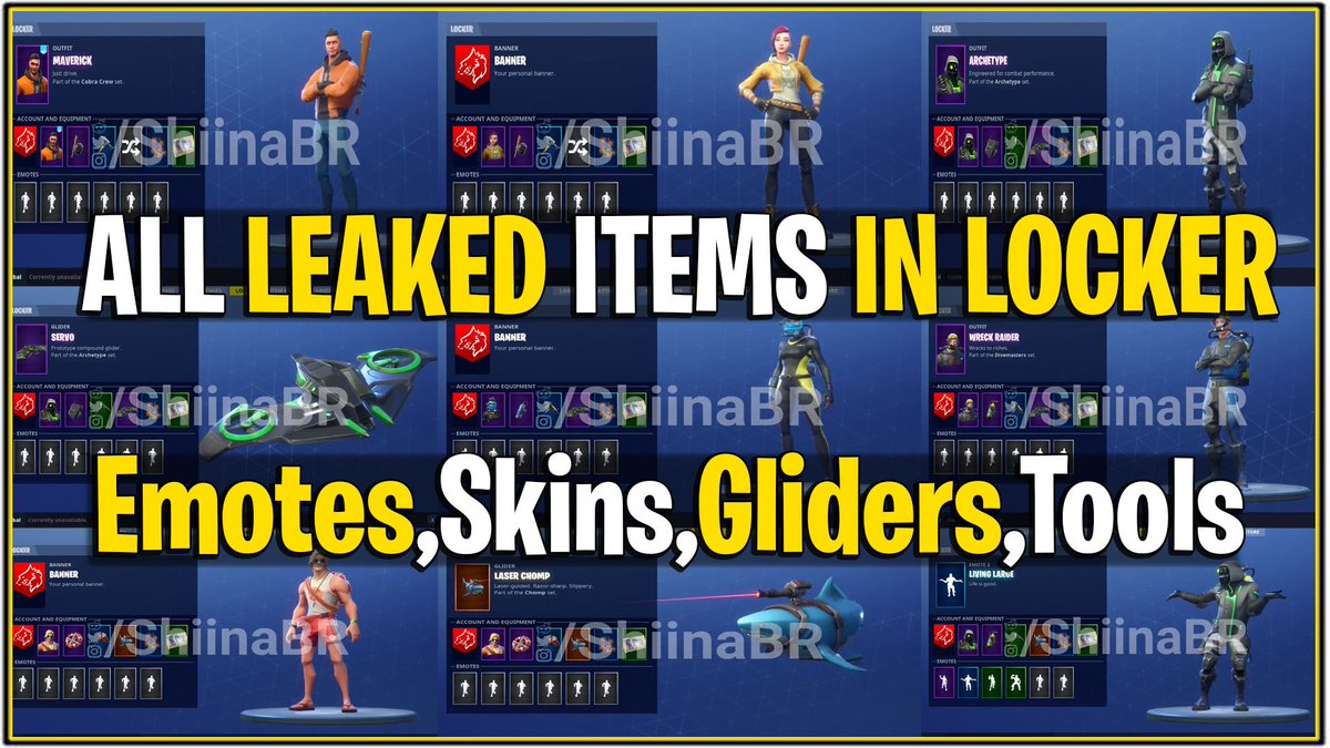 this video features everything all the emotes skins backblings gliders tools and everything video here - all fortnite skins locker