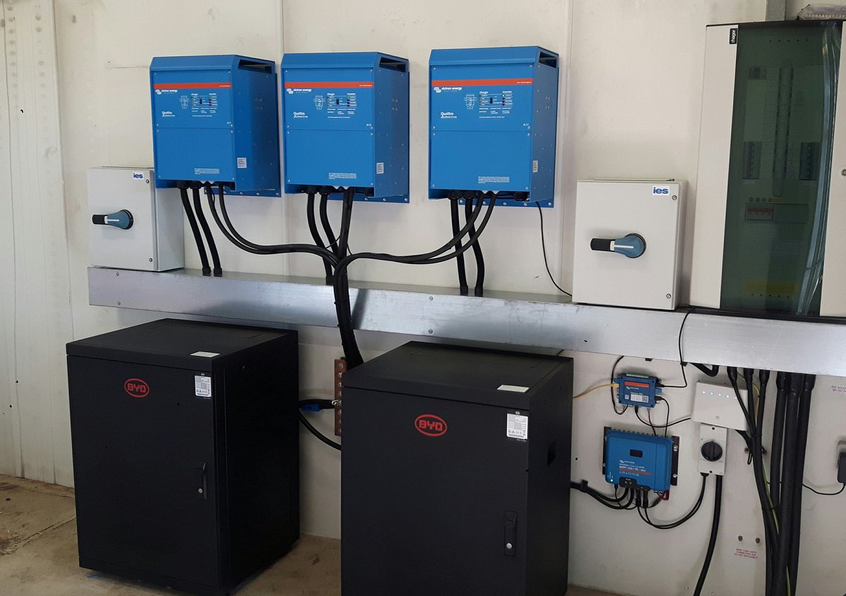 gem_solar's tweet photo. A commercial 3 phase Off Grid system for an arable farm in Christchurch.  24kVA of inverters, and Lithium batteries charged by Solar PV, with an automatic 100kVA Generator.  System will run Farm irregation system, Campsite, Farm Shop and Wedding venue.  Gemsolar 0117 9020095 https://t.co/OMTt768juS
