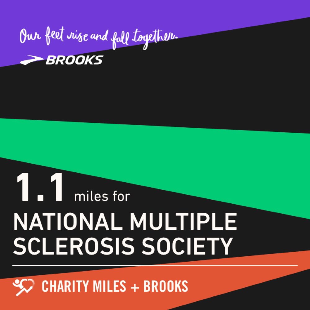 BagBoyDad's tweet photo. 1.1 @CharityMiles for @mssociety. Thanks to @BrooksRunning for sponsoring me! #RunHappy #RiseWithUS https://t.co/Ln4yz06MOi