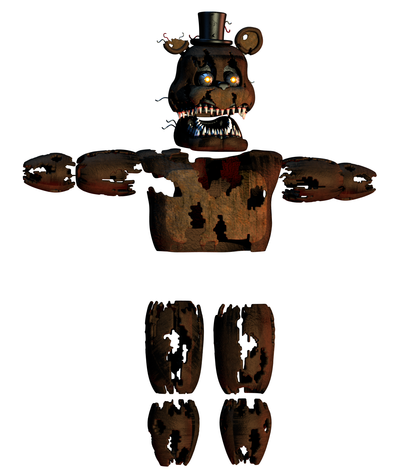 StrangeSpyder on X: Nightmare Freddy v2: Slow Progress and Working on  Withering. Withered Freddy: Added Torso wires and re-porting all models  with Wires. Slow progress, but will definitely be worth it.   /