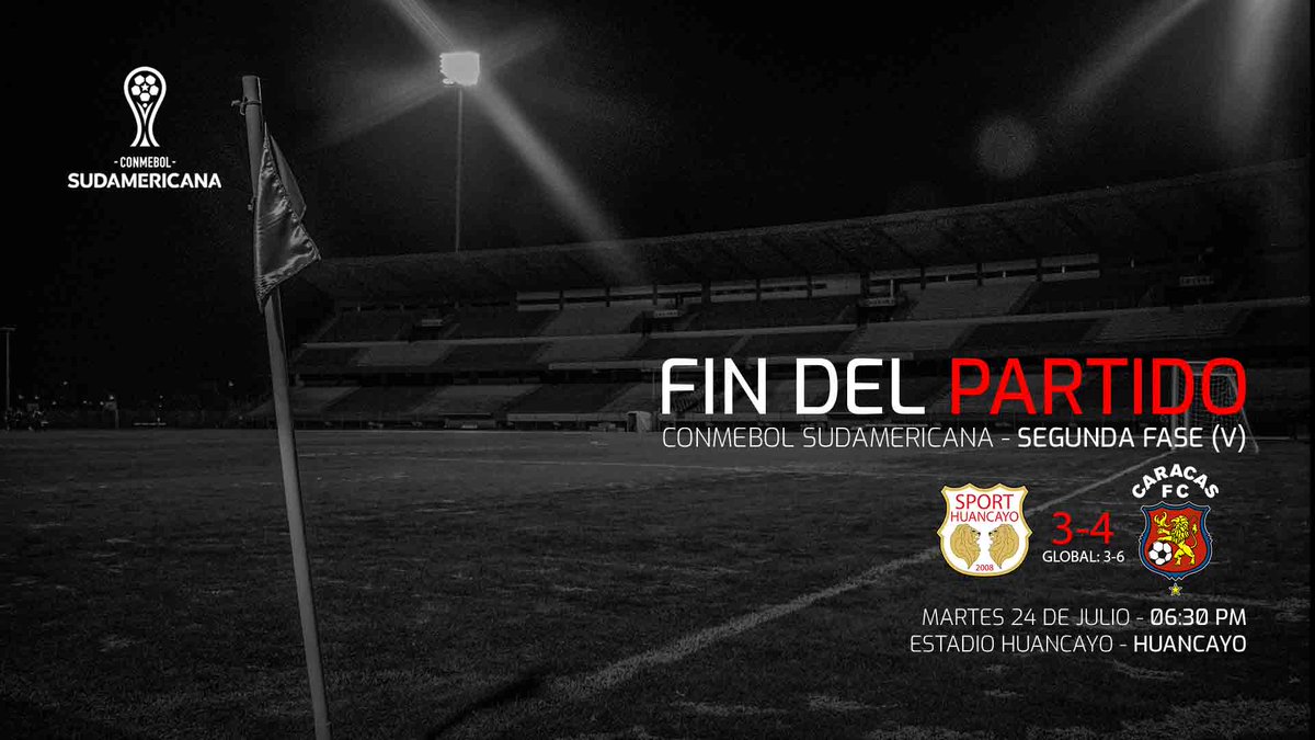 #CONMEBOLSudamericana2018 | Segunda Fase (Vuelta) | <a href="/clubshuancayo/">Club Sport Huancayo</a> (3) 3-4 (6) <a href="/Caracas_FC/">Caracas Fútbol Club</a> | 90+3' | FINAL DEL PARTIDO ¡VICTORIA Y CLASIFICACIÓN AVILEÑA! #SomosCaracas #OrgulloCapital