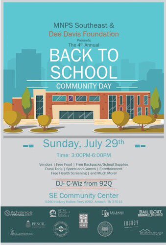 MNPSSoutheast's tweet photo. Please join MNPS Southeast for a great weekend of fun as we prepare for the 2018-2019 school year! You don’t want to miss these events!@MetroSchools @MNPSDirector @WillPinkston @hunter4schools @sitonarcisse @AdrienneBattle_ @mspringer07 @kdesouzagallman @Crcarter422 https://t.co/WHqK7Ysbd8