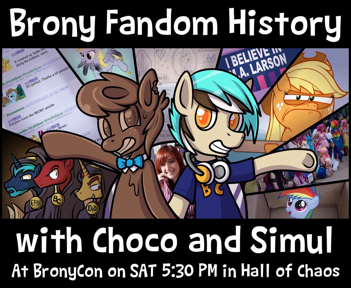 Join <a href="/ZootopiaMinute/">Zootopia Minute Podcast</a> co-hosts <a href="/TransformARTive/">Bash & Choco ❂ @Megaplex Dealer F15</a> &amp; <a href="/ColeDaigneault/">Simul</a> for the Brony Fandom History panel at <a href="/BronyCon/">BronyCon</a> this SAT at 5:30pm in Chaos