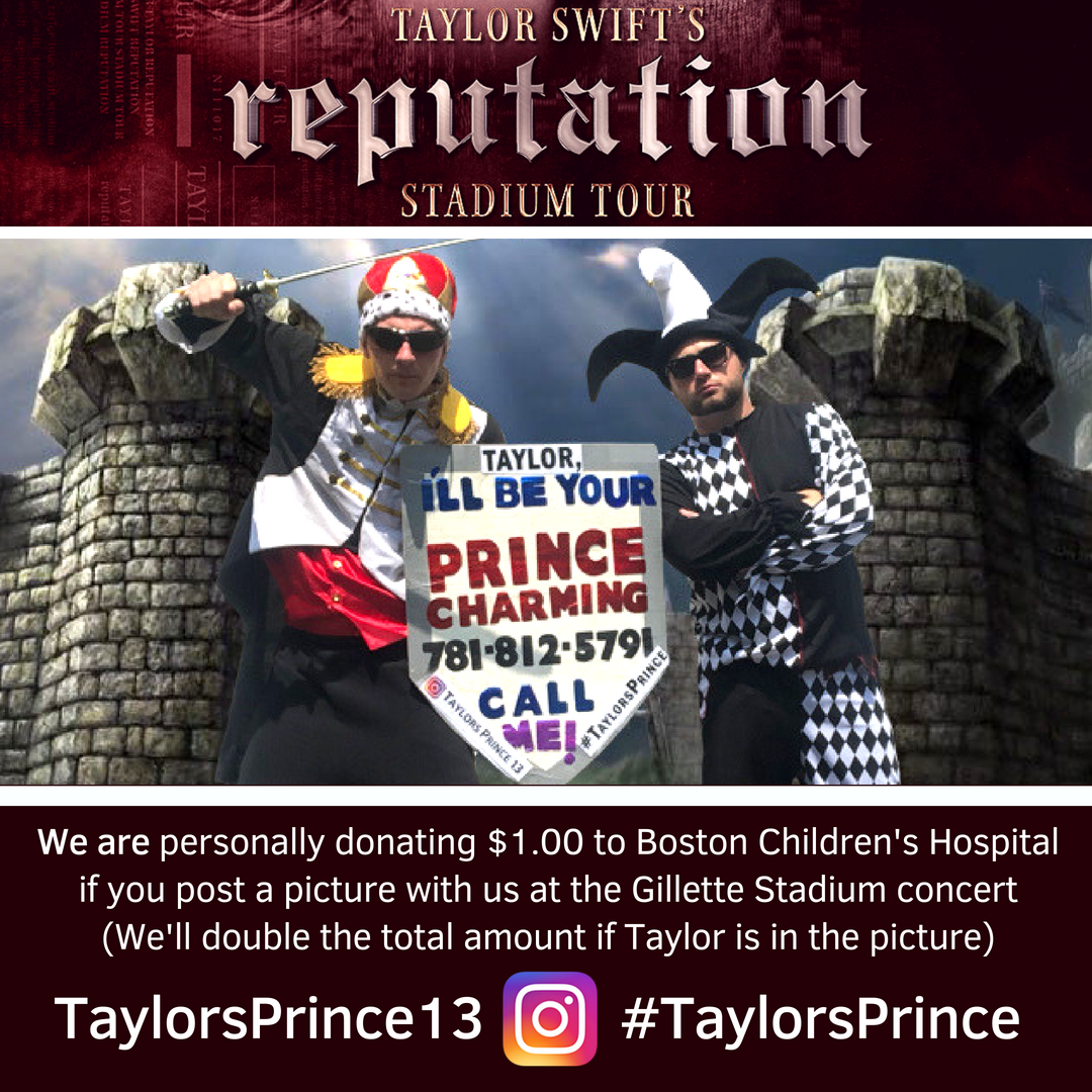Make sure you get a picture with them dancing at <a href="/GilletteStadium/">Gillette Stadium</a>! After being inspired by <a href="/taylorswift13/">Taylor Swift</a>'s charitable work, they personally wanted to give back to the community in a creative way <a href="/taylornation13/">Taylor Nation</a> #TaylorsPrince #ReputationStadiumTour #RepTourFoxboro #TaylorNation