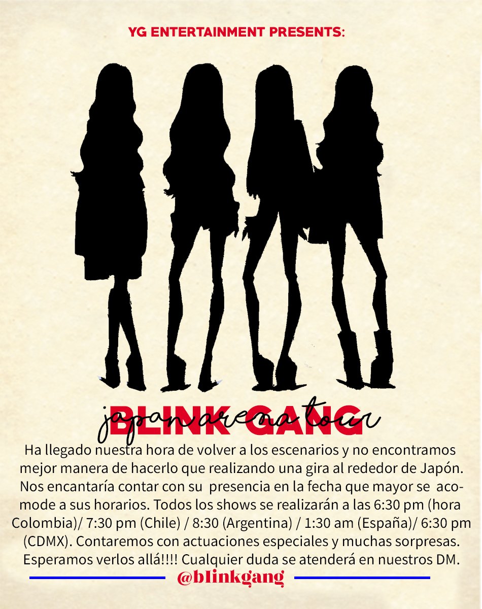 Blinks!! Olvidamos un último detalle y es que el hashtag de nuestro tour será #BGJAPANTOUR, no olviden usarlo si llegan a atender a alguna de las fechas. Queremos verlos por allá, ¡no podemos esperar!