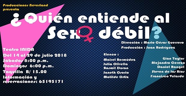 PanamaAmerica's tweet photo. #variedadesPA Tomen nota de esta #propuestasteatrales.
#Findesemana en #TeatroInida. Dos #obrasteatrales. #28dejulioenPanamá
#29dejulioenPanamá Comedia ¿#Quiénentiendealsexodébil? https://t.co/4xgvcWl3of