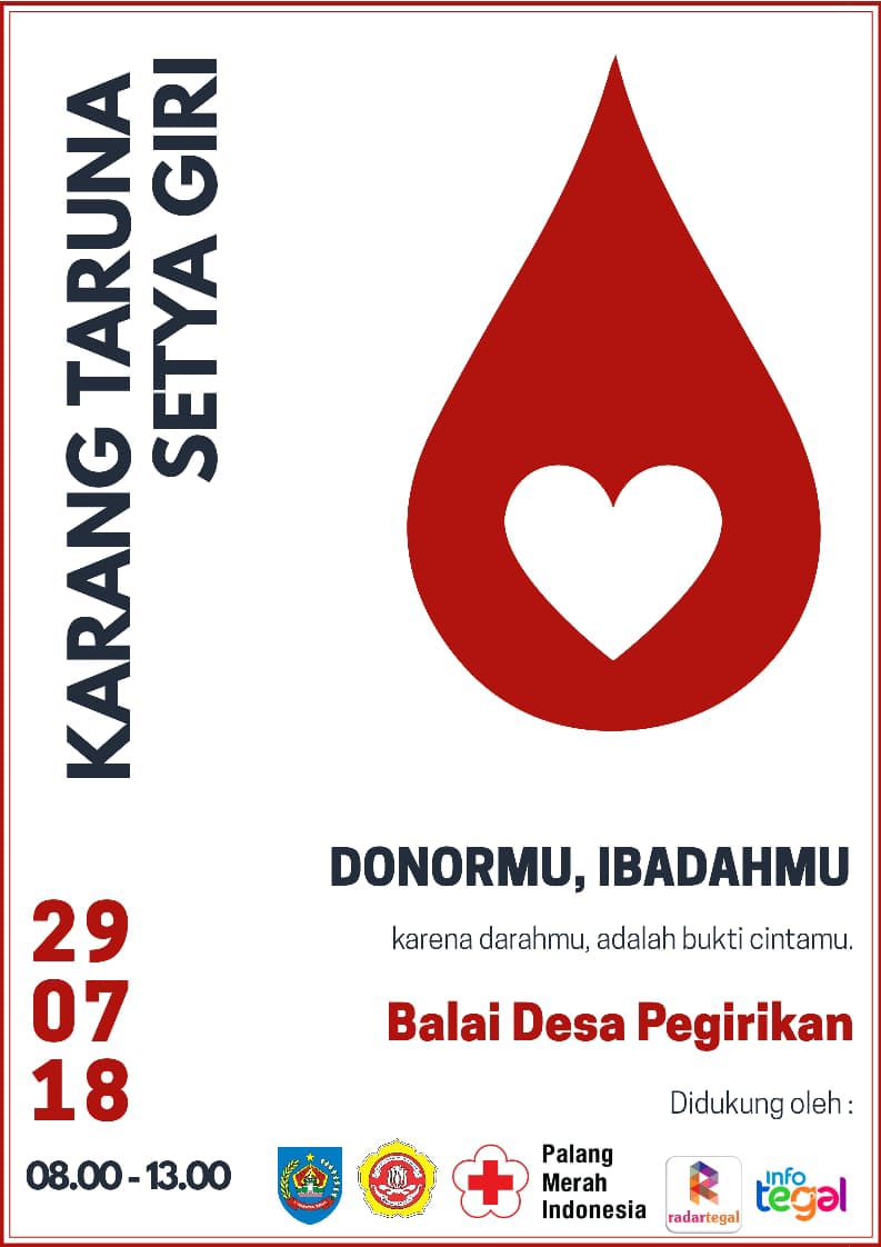 infotegal's tweet photo. Donor Darah untuk Umum. 29-07-2018 jam 08:00 - 13:00 di Balai Desa Pegirikan, Talang, Kab. Tegal. #eventTegal #Tegal https://t.co/NEv1oC0Azm