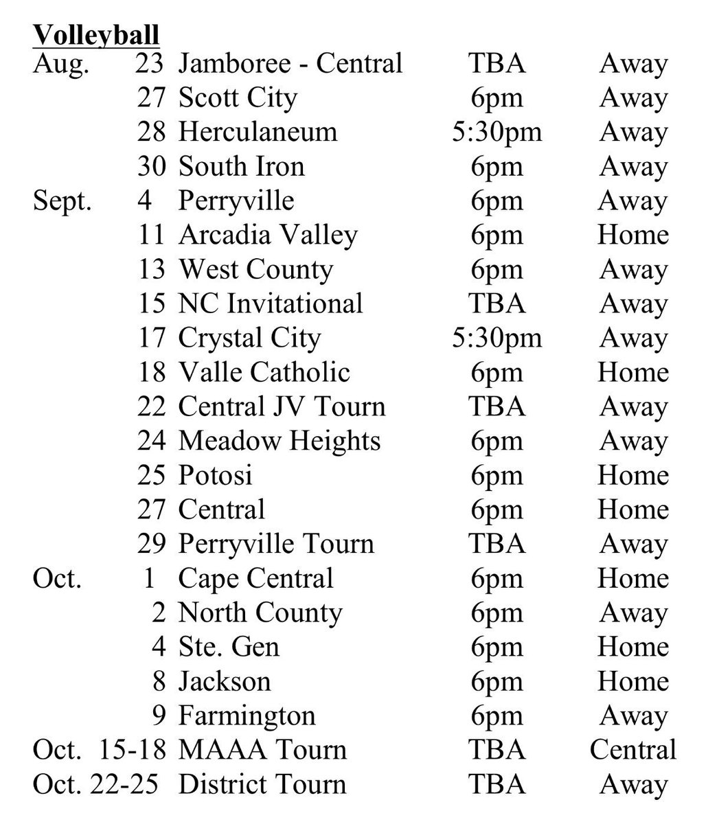 2018 High School Volleyball Schedule.