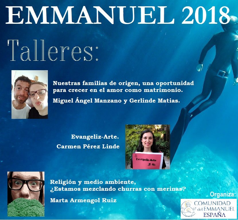 CdeEmmanuelesp's tweet photo. Solo faltan 2 DÍAS para que puedas apuntarte al Emmanuel 2018, y te presentamos los Talleres que tendremos durante el encuentro...
Escribe un mail diciendo que te quieres apuntar a: inscripcionesemmanuel@gmail.com

#Emmanuel2018 #ComunidadDelEmmanuel #PlazasLimitadas #Valladolid https://t.co/eu4dNK0BYj