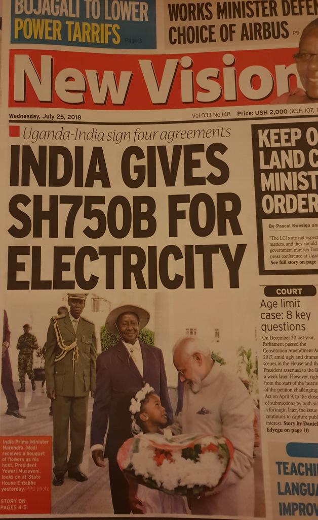 mkainerugaba's tweet photo. India offers Uganda 750 billion shillings for electricity transmission and agriculture (with an emphasis on dairy production). To continued excellent Indo-Uganda relations. https://t.co/yvstTbd6MW