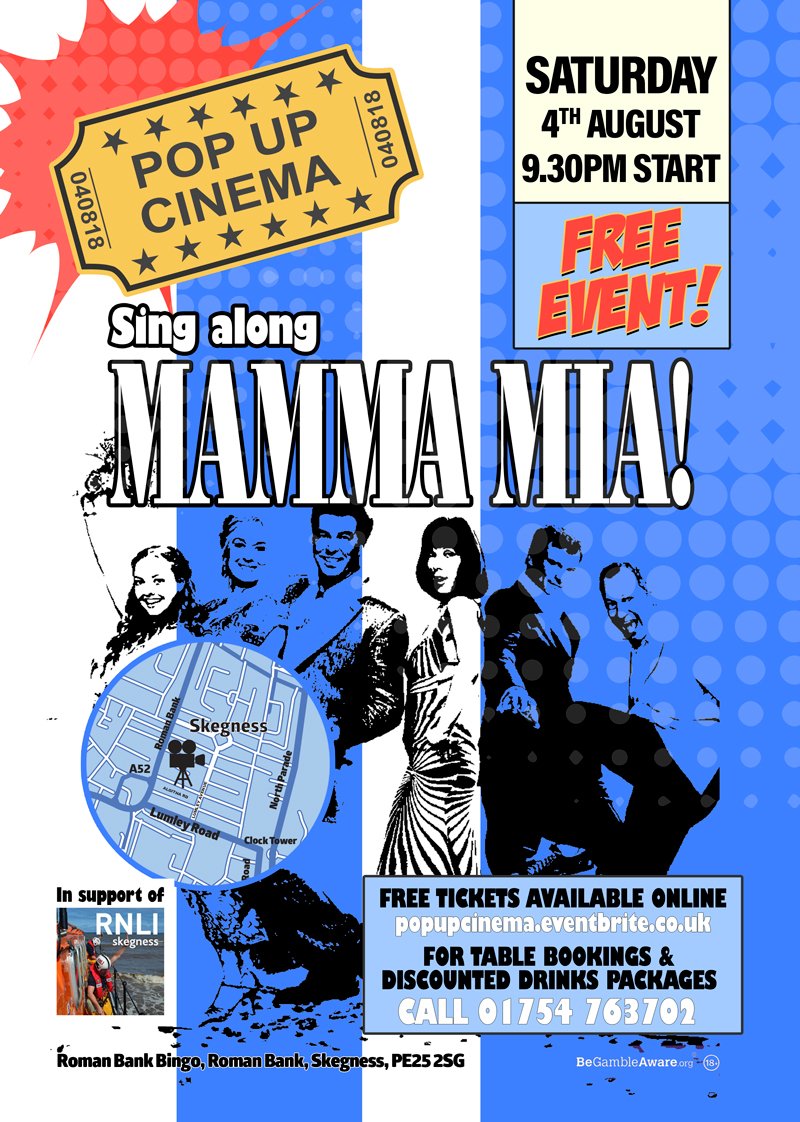 Free Pop Up Cinema in support of RNLI Skegness is coming to Roman Bank Bingo