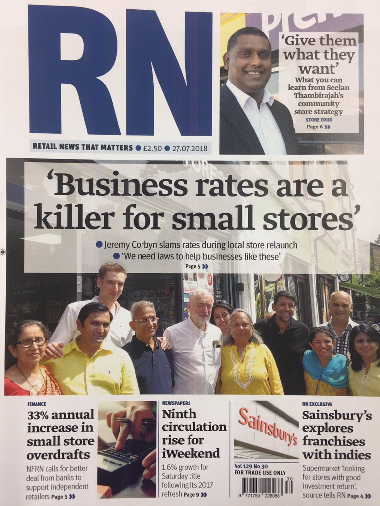 ChrisRolfe_'s tweet photo. In this week's @ThisIsRN: @AlexYau_RN talks business rates with Jeremy Corbyn, we reveal Sainsbury's latest franchise plans and there's yet more sales growth for the @theipaper https://t.co/sTlWbG8rsL