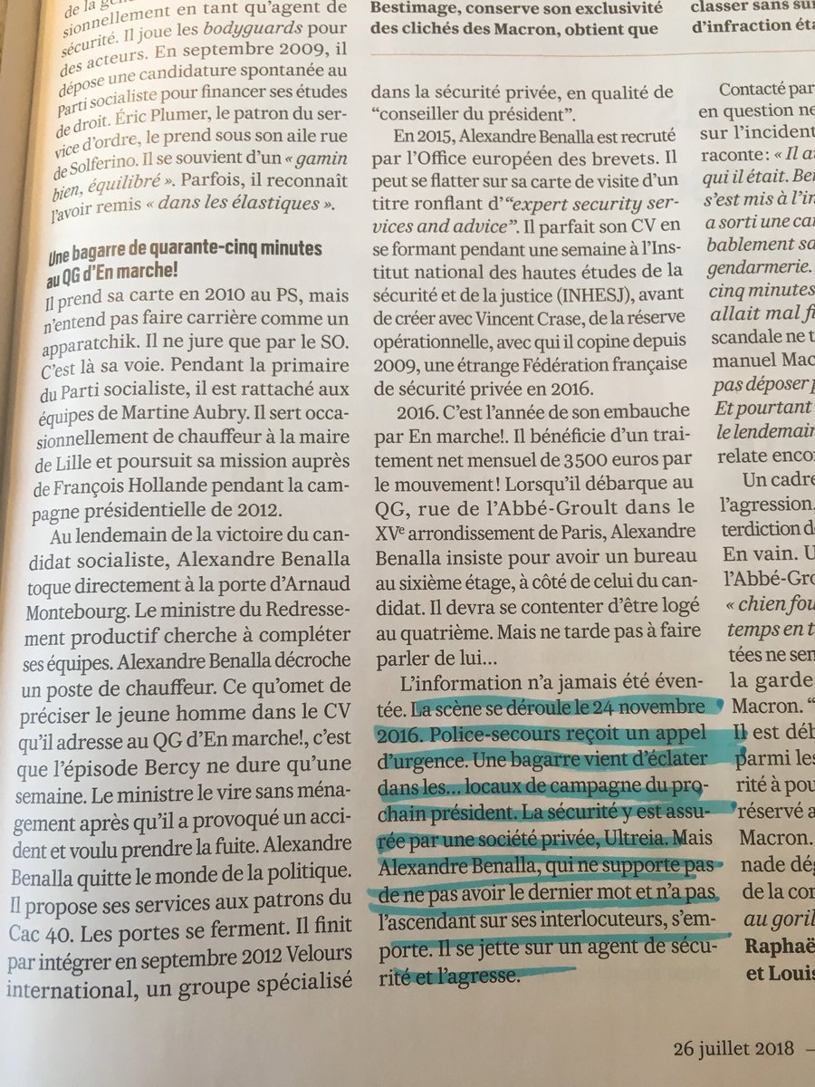 rstainville's tweet photo. Une bagarre de 45 mn le 24 novembre 2016 au QG d En marche qui oblige Police secours à intervenir. En cause ? Alexandre Benalla dont les derniers fusibles ont fondu. C est à lire demain dans @Valeurs 
#benalla https://t.co/40jAsZFYor