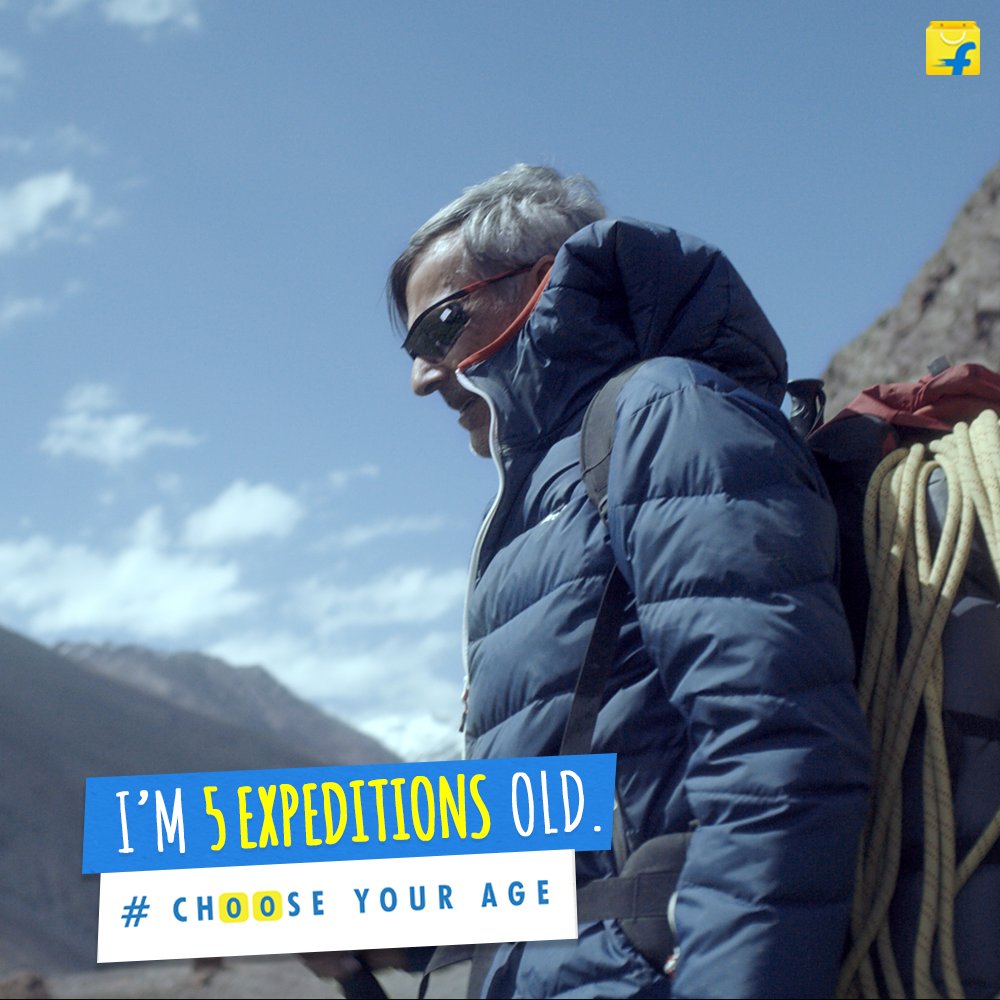 Flipkart's tweet photo. It’s time to define life, not in years, but in experiences. Tag and share this with someone who showed you how to #ChooseYourAge. Watch inspiring stories of people who have redefined age here - https://t.co/sEPufCKXRV https://t.co/2SQ38UZqq1