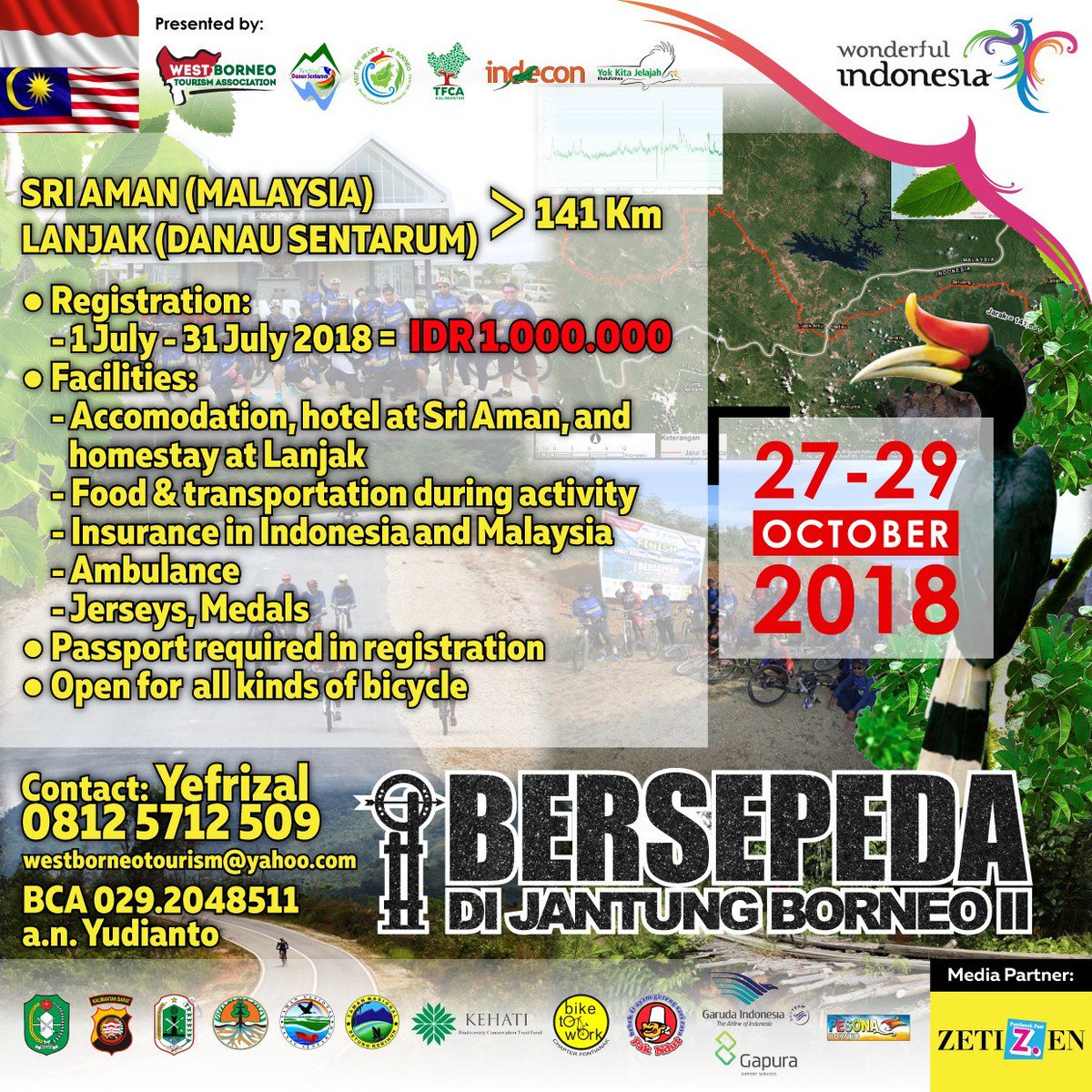 Program Tropical Forest Conservation Action (TFCA) Yayasan KEHATI mendukung Acara Bersepeda di Jantung Borneo 27-29 Okt 2018

Acara ini adalah rangkaian Festival Danau Sentarum 25-28 Oktober 2018 di Kab Kapuas Hulu Kalbar. 

Ayuuu dukung pariwisata berbasis kehati Indonesia!