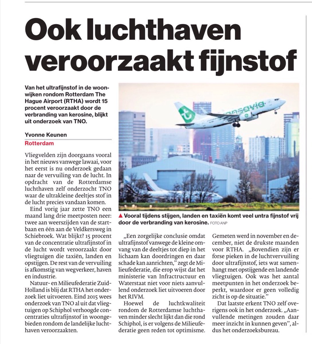 Ook de luchtvaart levert een aanzienlijke bijdrage aan luchtvervuiling