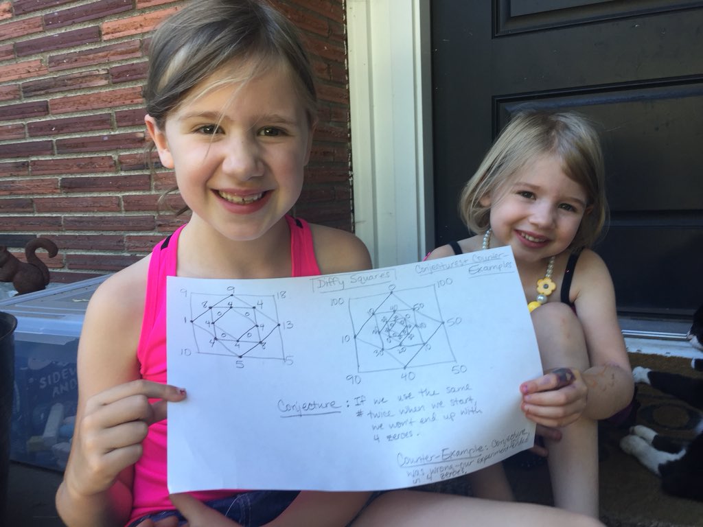 taryntheteacher's tweet image. Came right home from today’s workshop and did some #DiffySquares with my daughters. #Conjecture &amp;amp; #CounterExample led to an #AhaMoment. 
#Differentiation #InterdisciplinaryLearning
#TeachingAsInquiry
#ProblemBasedLearning #PersonalAndProfessionalDevelopment