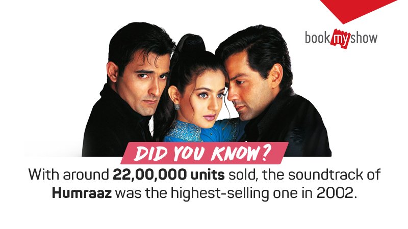 Composed by #HimeshReshammiya, the soundtrack of @thedeol - @ameesha_patel - #AkshayeKhanna starrer featured chartbusters like 'Bardaasht', 'Dil Ne Kar Liya Aitbaar' and 'Sanam Mere Humraaz'. Which one is your favourite? 

Know more: bookmy.show/Humraaz2 #BMSMovies