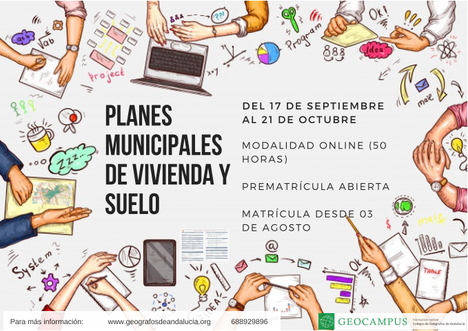 andalgeos's tweet photo. Abierto el período de Pre-matrícula del Curso de la plataforma de formación online #Geocampus "Planes Municipales de Vivienda y Suelo"
Formulario de Pre-matrículación: https://t.co/a9BzAhJLkG
Para más información, consulte la Web de @andalgeos https://t.co/OS4K0S17Hn https://t.co/4bqfofmaul