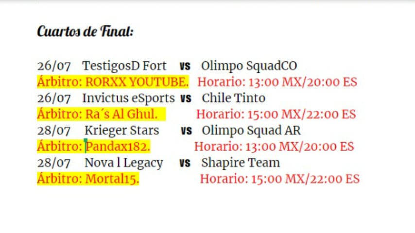 🔵Aquí están los partidos y horarios para la fase eliminatoria (cuartos de final)🔵