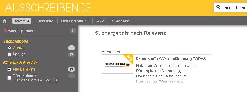 Neu: Digital und übersichtlich HOMATHERM® auf ausschreiben.de

Ab sofort stehen die Ausschreibungstexte und Leistungsverzeichnisse des HOMATHERM®  Produktportfolios auf ausschreiben.de/katalog/homath… zur  Verfügung.  Mehr dazu hier: ausschreiben.de/katalog/homath…