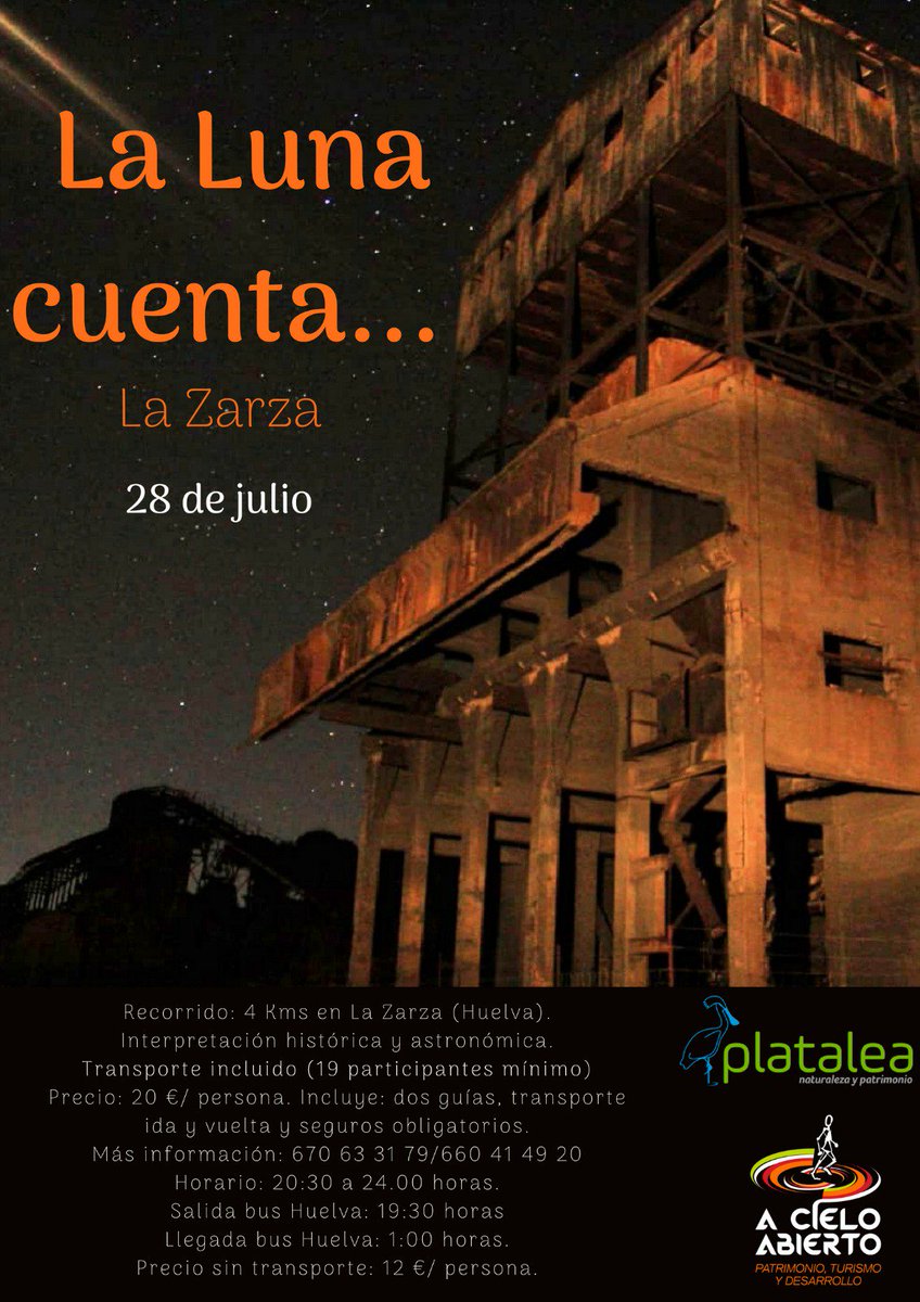 Te invitamos este sábado a descubrir la Mina de La Zarza a través de un recorrido nocturno. ¿Qué te cuenta la luna? #DescubreHuelva con <a href="/ACieloAbierto_/">Patricia Chapela</a>