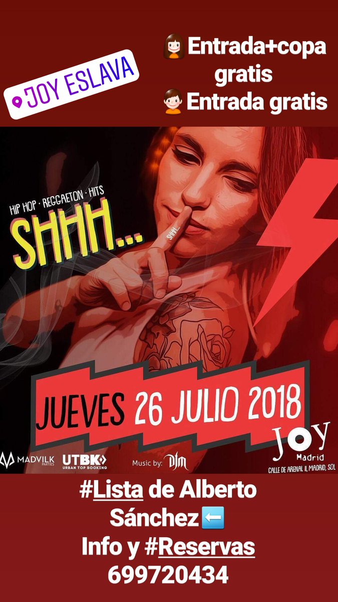 ListasVelvet1's tweet photo. La mejor #Fiesta de los Jueves en Madrid,está en #JoyEslava! 😉

Chicas y chicos #Gratis hasta la 1:30
(Copa gratis para chica)

#Lista de Alberto Sánchez⬅
Info/reservas 699720434
#Madrid #Discoteca #Joy #Night #Internacionalparty #ListasJoyeslava #FiestaEnMadrid 
#Rrppjoyeslava https://t.co/XZVKO9xpm5