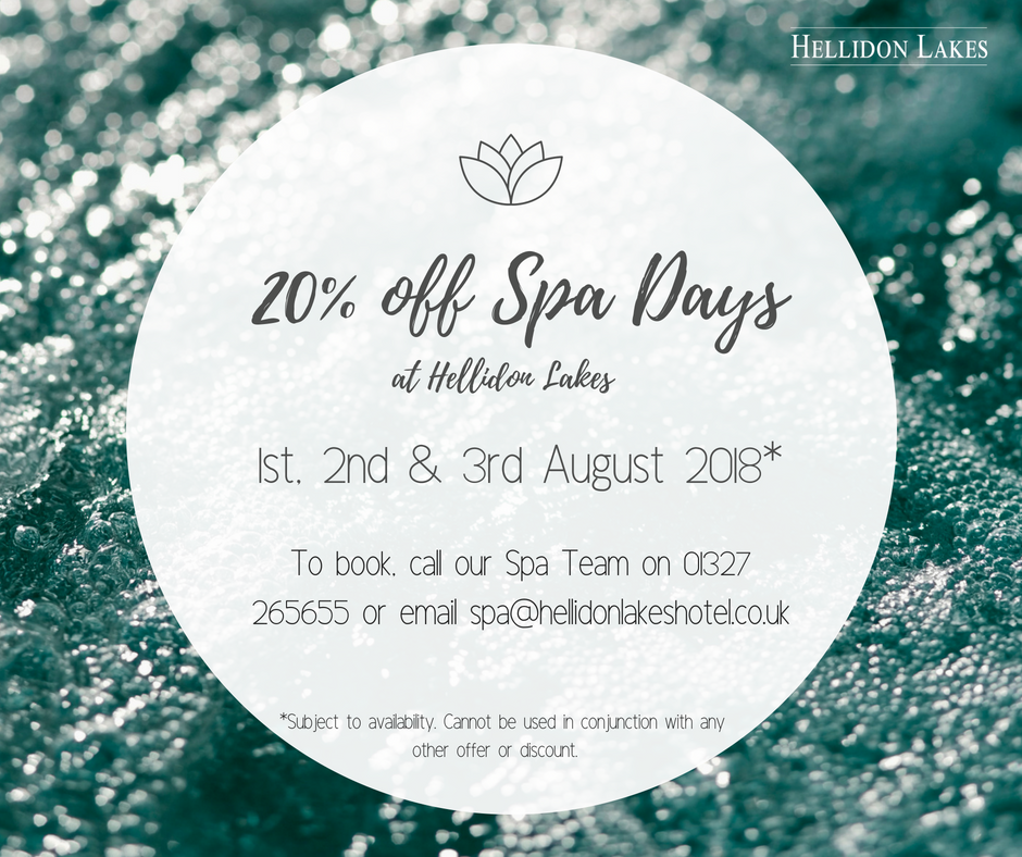 Introducing our Midsummer Spa Offer: receive 20% off Spa Days booked on the 1st, 2nd or 3rd of August 2018. Don't miss out! Call our Spa Team on 01327 265655 to book #spaday