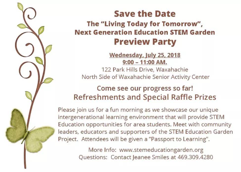 stem_garden's tweet photo. It is a BEAUTIFUL morning so come STEMulate your mind at the Waxahachie Senior Activity Center Next Generation STEM Education Garden  preview party from 9-11!!! https://t.co/j0V6oH6Z7V